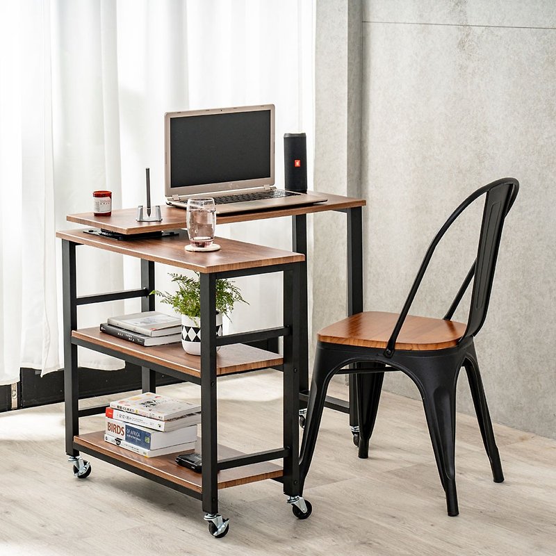 [Bayer Home Furnishing] Iron and Wood Swivel Side Table - Dining Tables & Desks - Other Metals 