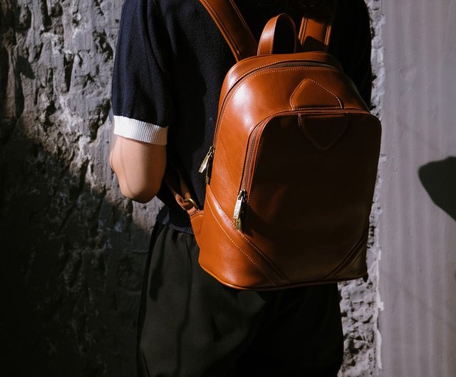本革二層式スタイリッシュリュック 6056イエローブラウン