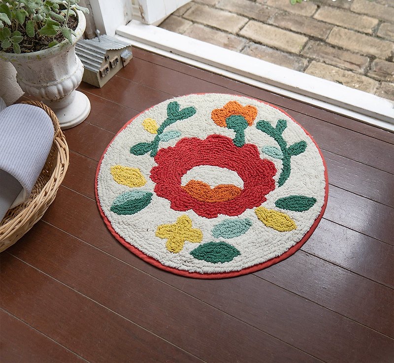 [Popular Pre-Order] Mexican Flower Embroidery Round Floor Mat 1422287318 Ceramic Totem - Rugs & Floor Mats - Other Materials Multicolor