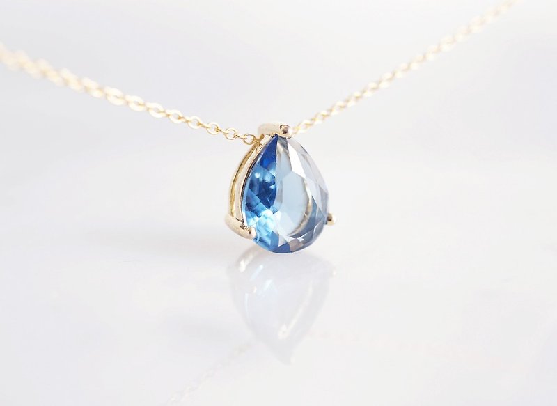 【14 KGF】 Necklace, Teardrop Glass-Montana- - Necklaces - Glass Blue