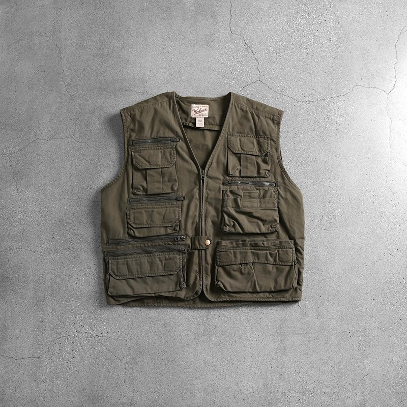 Vintage Wool Work Vest - เสื้อกั๊กผู้ชาย - ผ้าฝ้าย/ผ้าลินิน สีเขียว