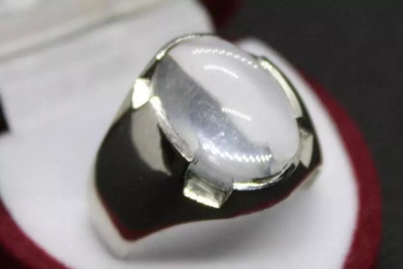 Natural White Quartz Mens Ring Sterling Silver 925 Moonstone Ring Dur e Najaf - 戒指 - 寶石 白色