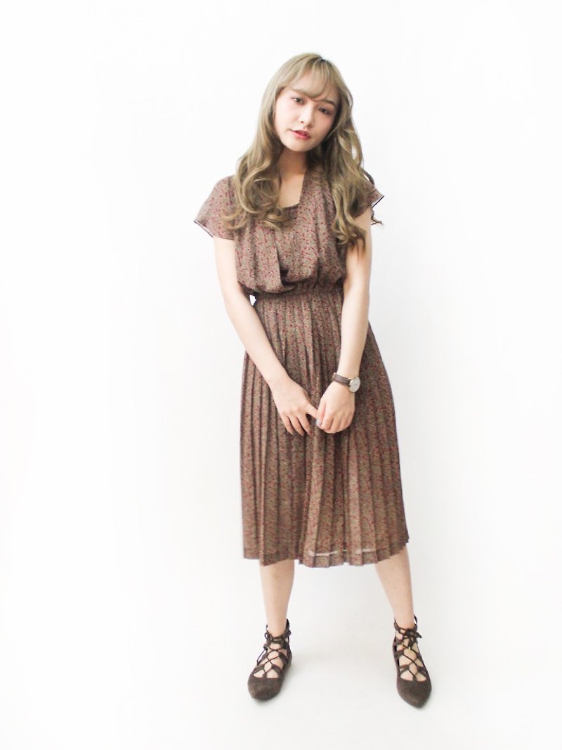 【RE1004D1399】 early autumn Japanese retro retro sexy totem coffee brown short-sleeved ancient dress - One Piece Dresses - Polyester Red