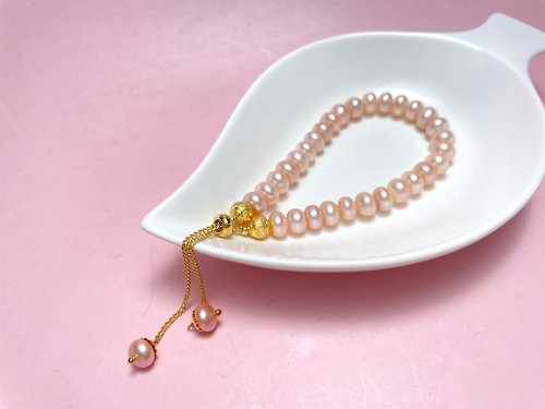 Athena珍珠設計 天然淡水珍珠 粉色珍珠 極光炫彩 純銀 手鏈