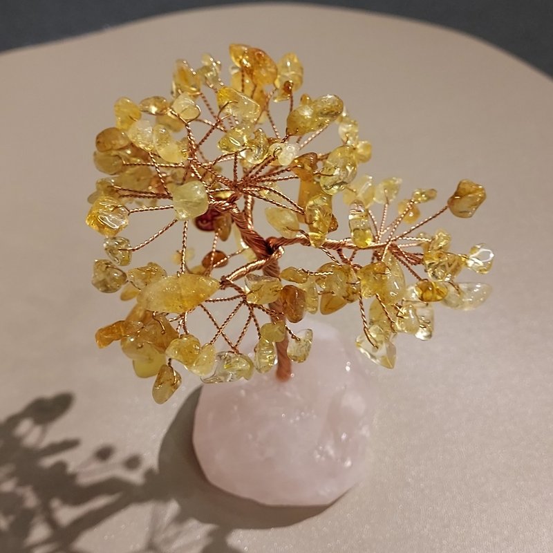 Citrine and Rose Quartz Raw Stone Tree - Crystals that attract wealth and increase wealth - ของวางตกแต่ง - คริสตัล 