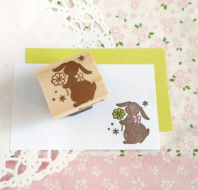 Rop year rabbit and clover eraser stamp * Stamp (saggy ear, four leaves, ribbon) - Stamps & Stamp Pads - Rubber 