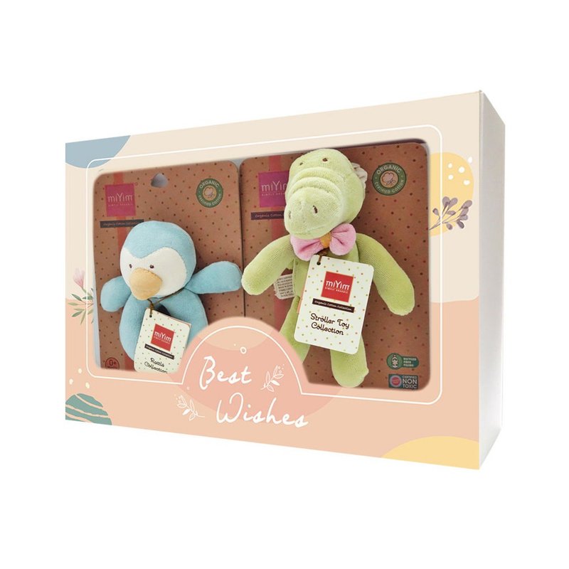 Baby Miyue Toy Gift Set Hanging Doll + Hand Bell (miYim Penguin and Crocodile Doll) - ของขวัญวันครบรอบ - ผ้าฝ้าย/ผ้าลินิน สีเขียว