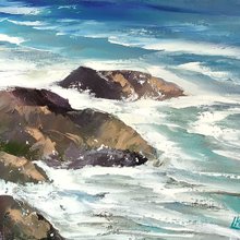 キャンバスに描かれた海の油絵 海景画 海岸画 カモメの絵 - ショップ