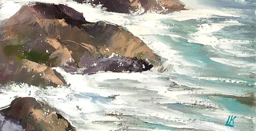 海の波 キャンバスに描かれたオリジナル油絵 海岸の絵画 海の嵐