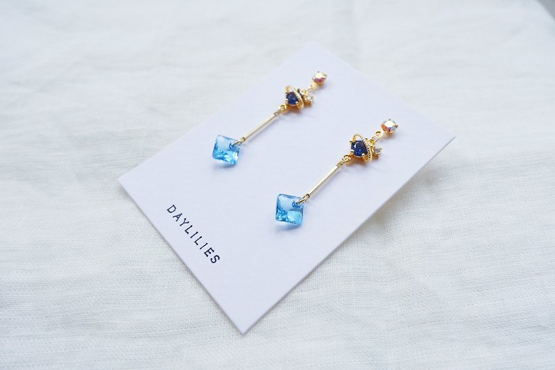 Swarovski Princess Cut Crystal Earrings - Aquamarine - ต่างหู - เงินแท้ สีน้ำเงิน
