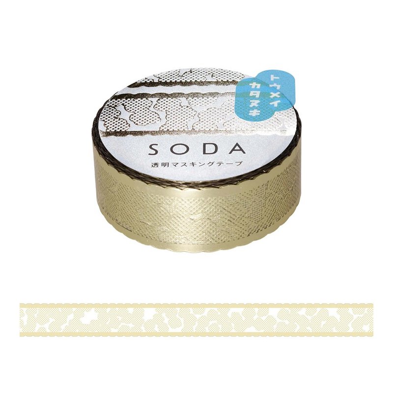 【KING JIM】HITOTOKI SODA Transparent PET Roll Tape 15MM Gold Foil Rolled Lace - มาสกิ้งเทป - วัสดุอื่นๆ สีทอง