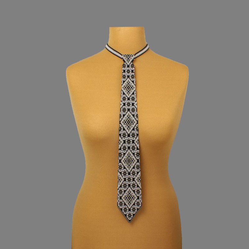Bead necktie handmade jewelry for women - 領帶/領帶夾 - 玻璃 灰色
