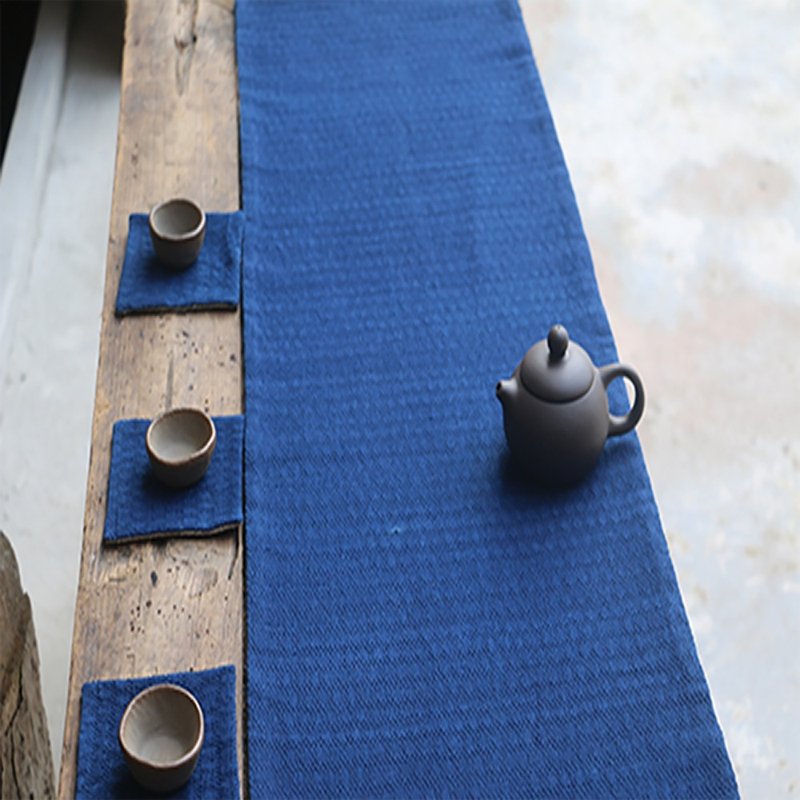 Yishanren | Blue dyed handmade earthen cloth tea mat tea towel tea mat tea table pure cotton double-layer tea table mat tea tray mat - ผ้ารองโต๊ะ/ของตกแต่ง - ผ้าฝ้าย/ผ้าลินิน 