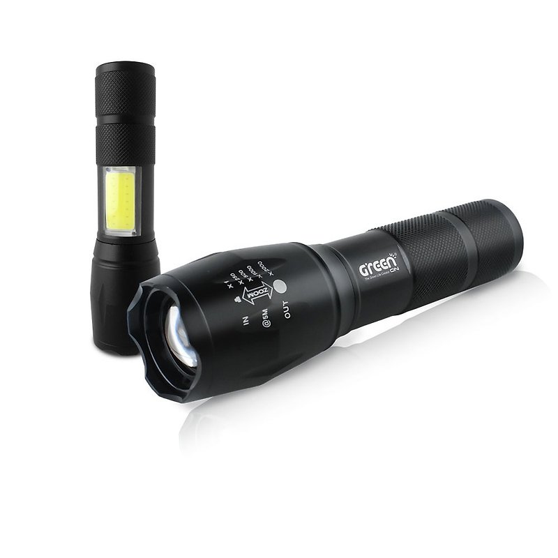 【GREENON】超強光USB變焦LED手電筒(GSL800S) - 野餐墊/露營用品 - 鋁合金 黑色