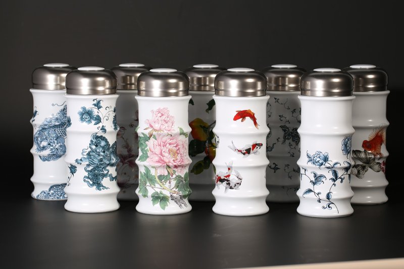 Rising steadily_ceramic thermos cup_350ml various design patterns - Vacuum Flasks - Porcelain White