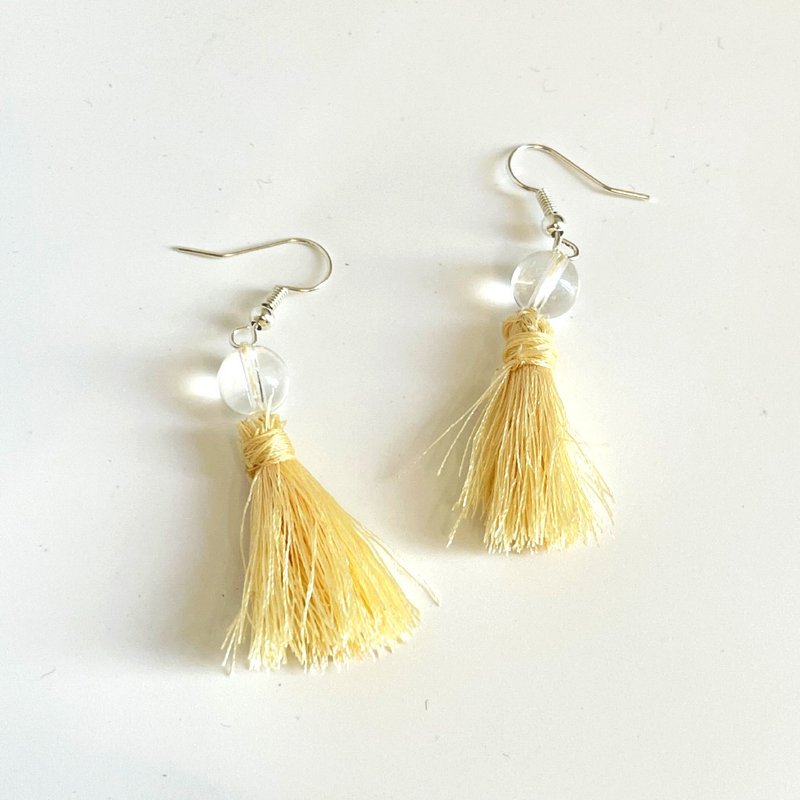 White Quartz Crystal Yellow Tassel Thread Earrings - Earrings & Clip-ons - Crystal White