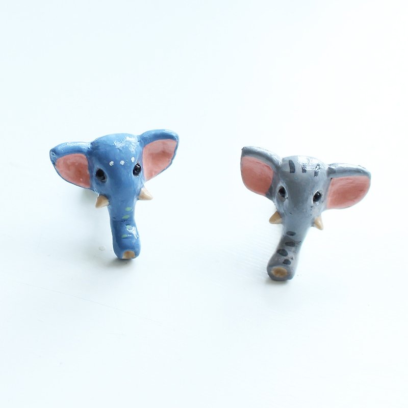 Elephant Earring- Grey / Blue single knot earrings - Earrings & Clip-ons - Pottery Gray