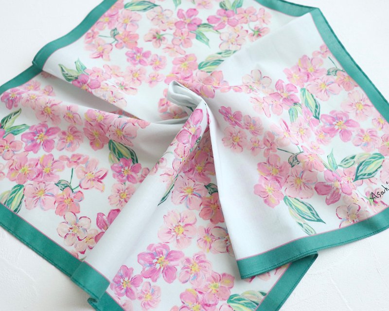 Large-format handkerchief that carries art Cherry blossoms. - Handkerchiefs & Pocket Squares - Cotton & Hemp Pink