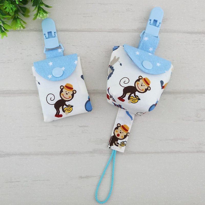 Circus Gentleman Monkey-2 colors available. Set of 3 (character bags can be increased by 40 embroidered characters) - Baby Gift Sets - Cotton & Hemp Blue