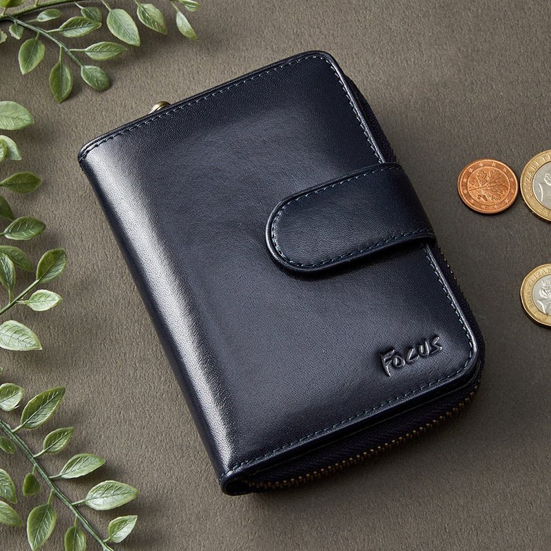 Genuine leather mid-fold wallet/women's mid-fold wallet with multiple card holders for change/female leather wallet_blue/green 2 colors optional (F3309) - กระเป๋าสตางค์ - หนังแท้ 