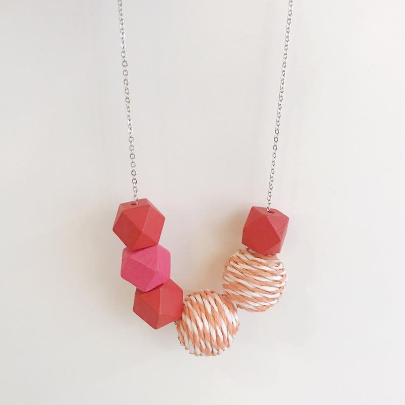 Orange Red Pink Wooden Ball Necklace Birthday Gift Bridesmaid Gift - Chokers - Wood Orange