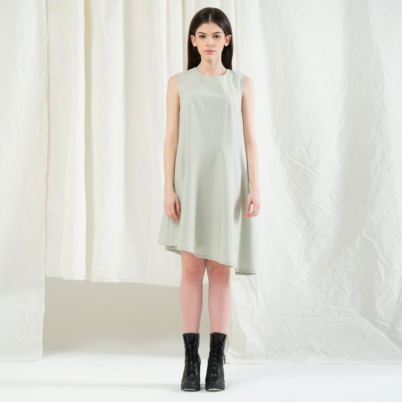 Carson Asymmetric Sleeveless Dress in Laurel - One Piece Dresses - Polyester Green