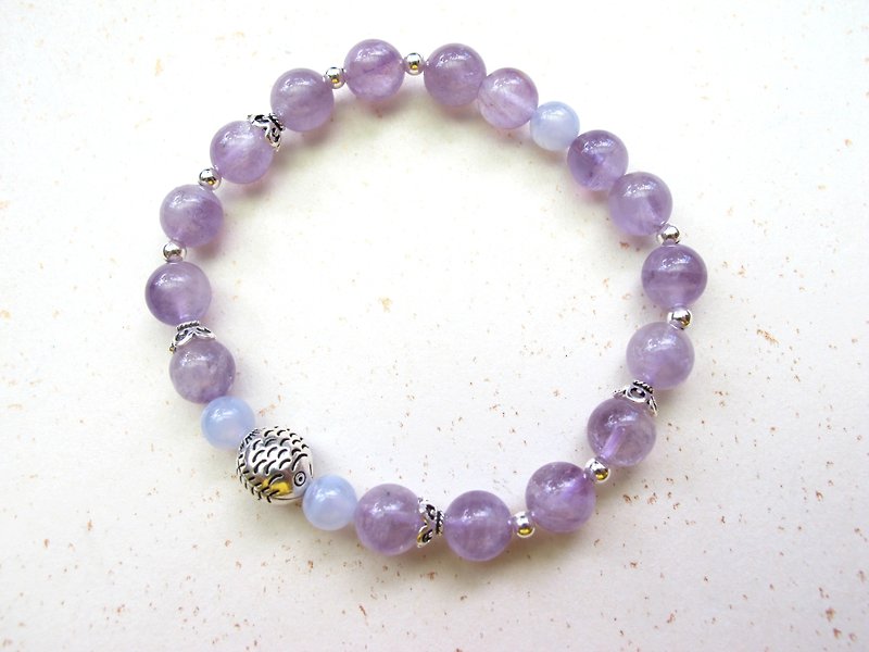 Amethyst x blue agate x 925 silver [turning fish] - hand-created natural stone series - Bracelets - Crystal Purple
