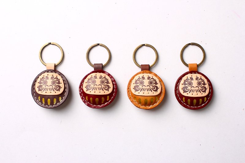 Biscuit Dharma tumbler key key ring Fushen [free lettering 1-7 characters] - Keychains - Genuine Leather 