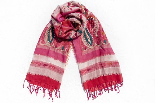 omhandmade 克什米爾 喀什米爾Cashmere刺繡羊毛披肩 針織圍巾 刺繡圍巾-花朵