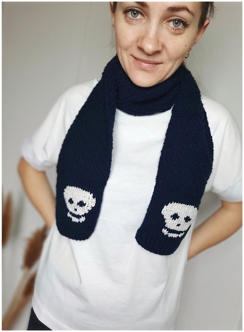 Knitshopanastasia Infinity embroidered skull scarf unisex , halloween costume , skull gift