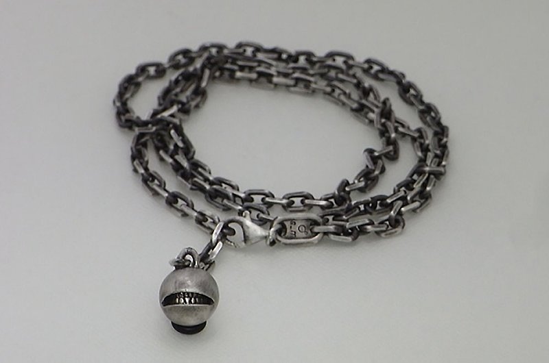 anti smile ball chain_B1(s_m-B.05) 不高兴 銀 手鐲 垂飾 bracelet necklace sterling silver - 手鍊/手鐲 - 純銀 銀色