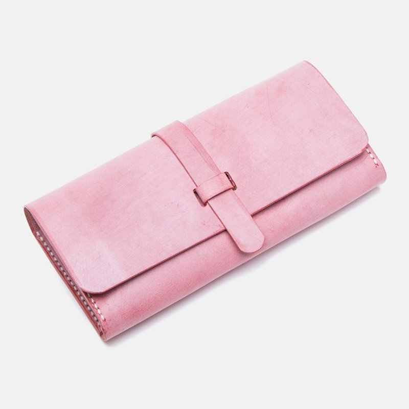 Italian fog wax leather macarons color wax wax leather cowhide wallet long leather wallet handbag simple hand with envelope money hand wallet clutch bag four-button buckle zipper - Clutch Bags - Genuine Leather 