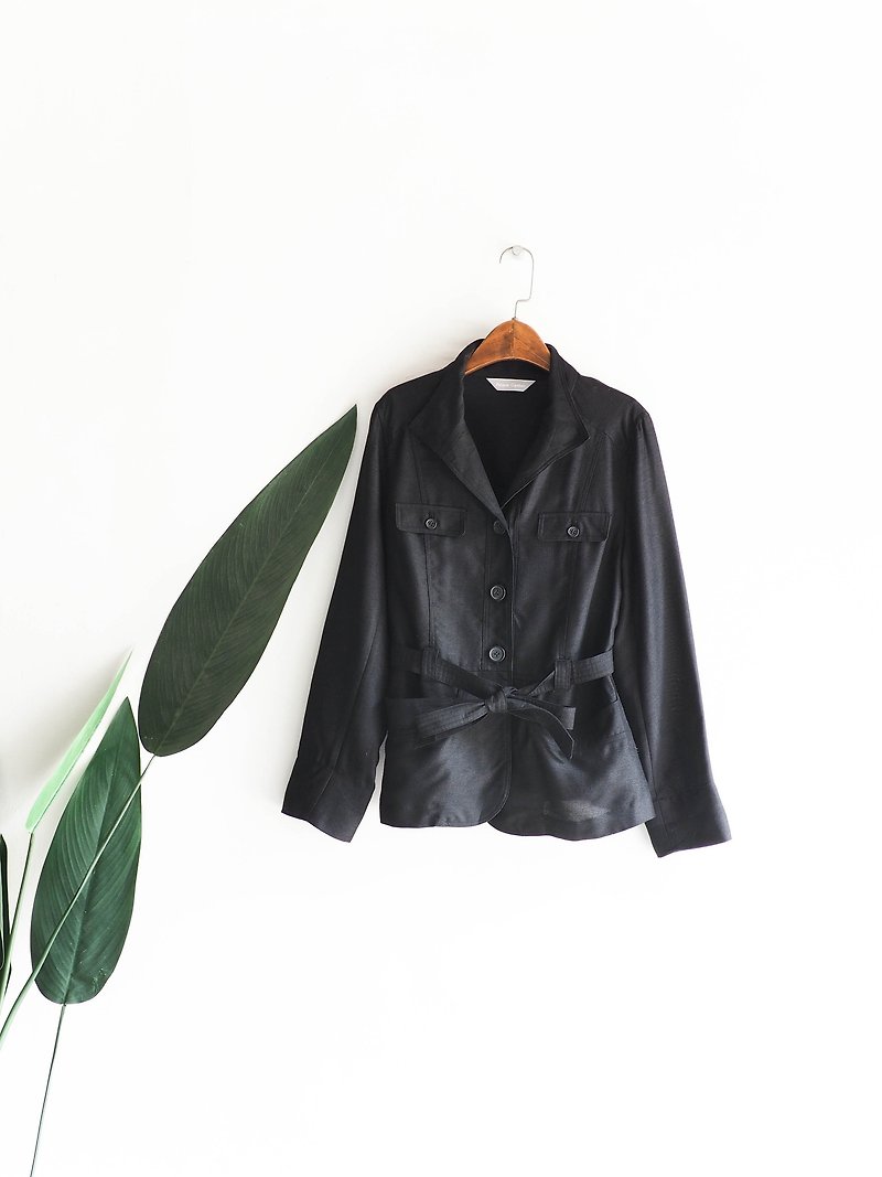 Saga dark classic literature and art simple girl antique linen texture shirt coat shirt oversize - Women's Casual & Functional Jackets - Polyester Black
