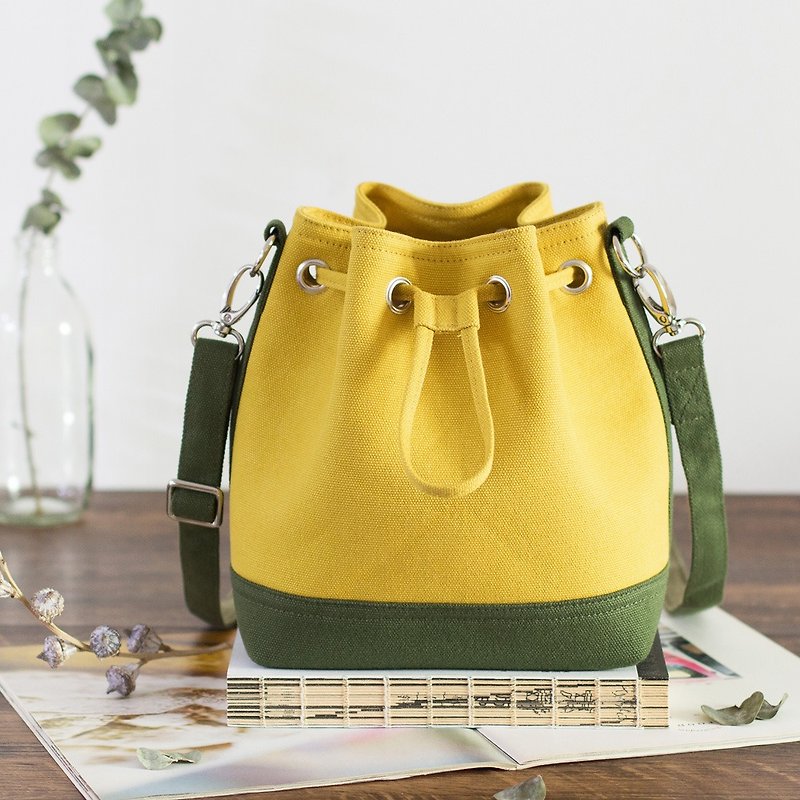 Canvas Bucket Bag Small Contrast Color 3 Colors Optional Out Bag Birthday Gift - Messenger Bags & Sling Bags - Cotton & Hemp Yellow