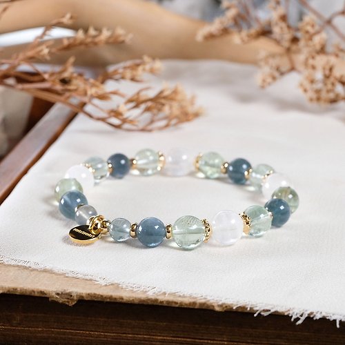 Hanhan Jewelry 藍綠螢石 白幽靈 手鍊 天然礦石水晶