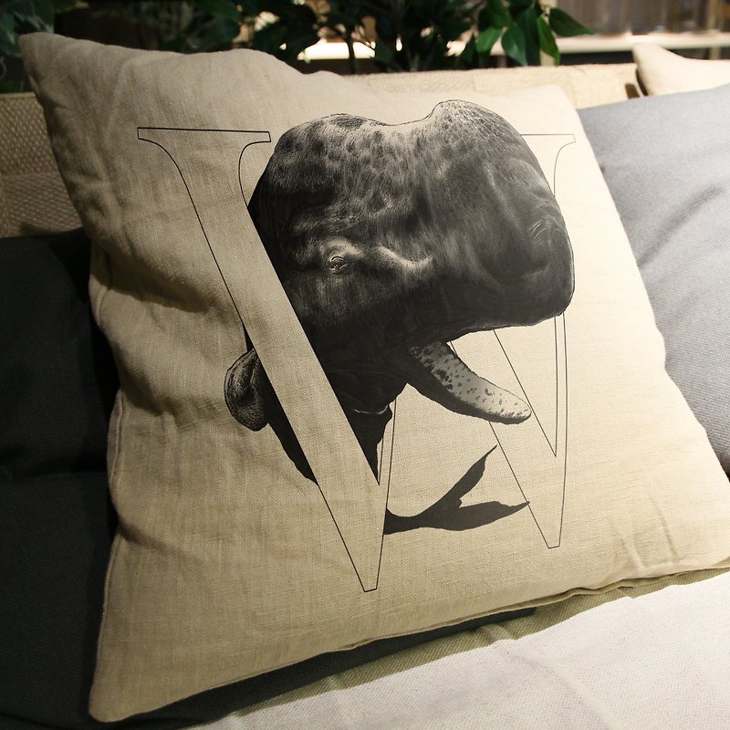 Whale whale hand-painted letters pillow - Pillows & Cushions - Cotton & Hemp Multicolor