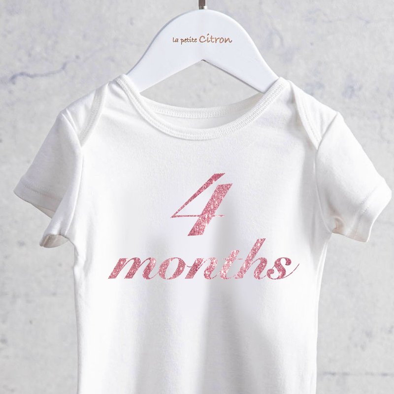 4months 四週歲 玫瑰粉燙金包屁衣  女寶專屬  新生兒週歲 生日 - 包屁衣/連身衣 - 棉．麻 白色