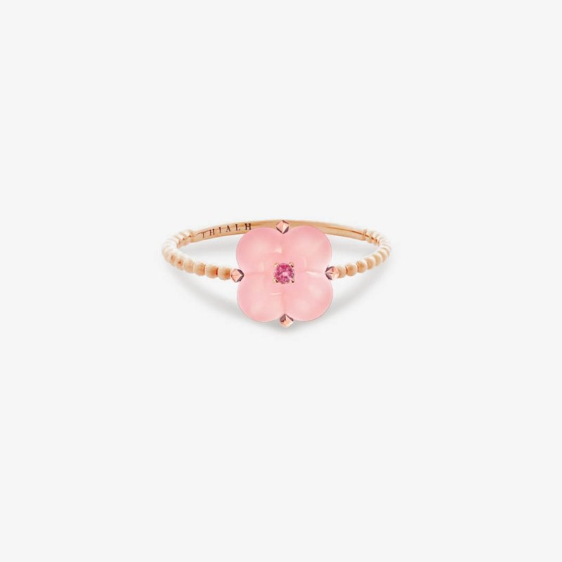 THIALH - Fontana di Trevi 18K Rose Gold Mini Pink Opal with Red Spinel Ring - แหวนทั่วไป - โลหะ สีเงิน