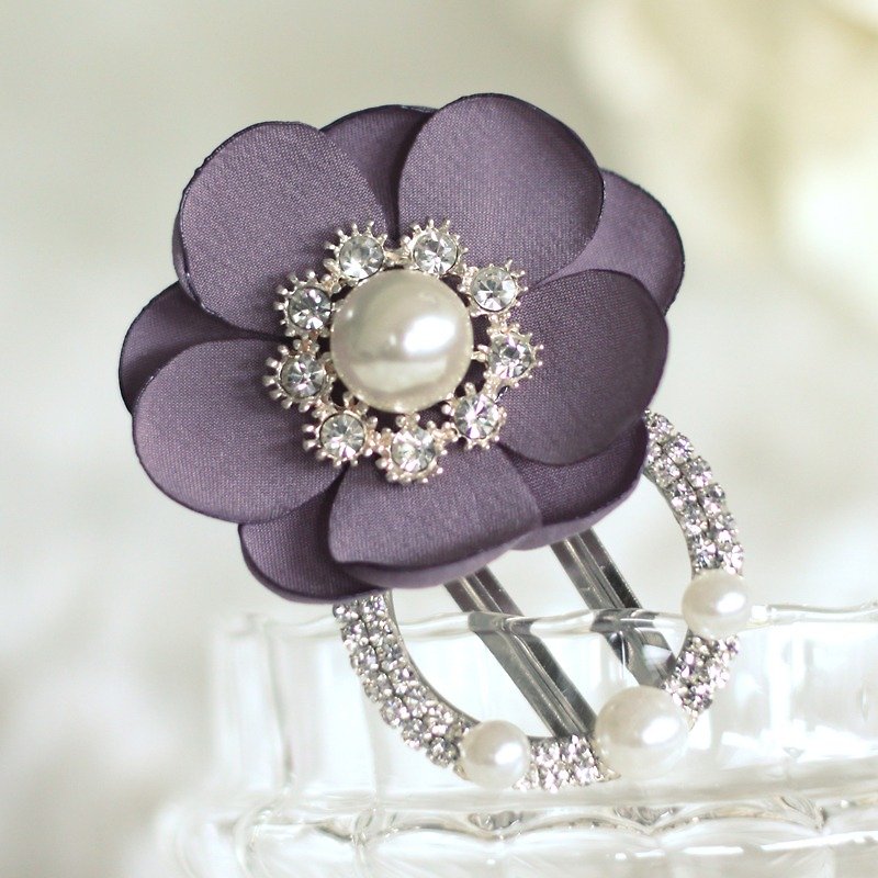 Fancy Rose Round Shape Hair Clip - Hair Accessories - Silk Purple