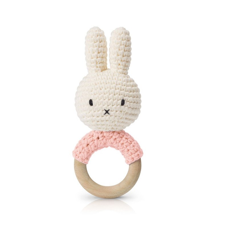 Just Dutch | Miffy handmade teether pastel pink + music - Stuffed Dolls & Figurines - Cotton & Hemp Pink