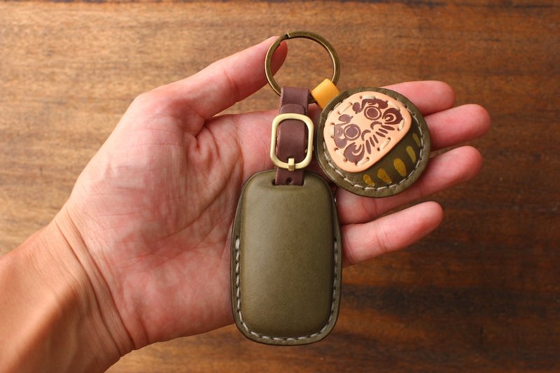 Tea leather desk bell SUZUKI Saluto125 motorcycle key leather case key bag [customized] - ที่ห้อยกุญแจ - หนังแท้ 