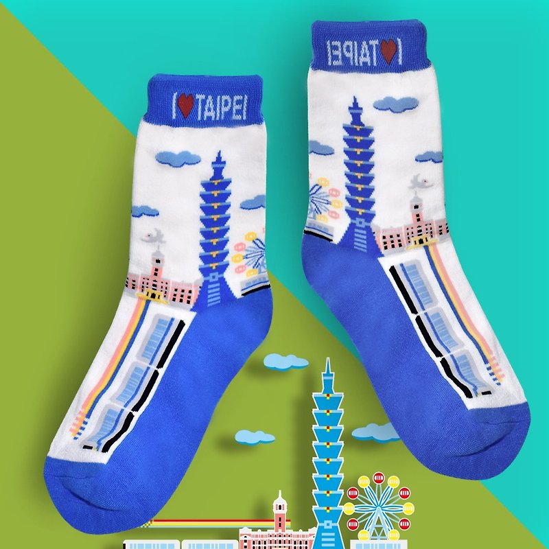 Taipei fun socks (2 in)-iLove Taipei fun SOCKS - ถุงเท้า - ผ้าฝ้าย/ผ้าลินิน สีแดง