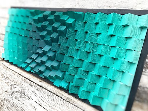 ShepitWorkshop Teal Wood Wall Art - Ombre - Sound Diffuser - Acoustic Panel - Housewarming