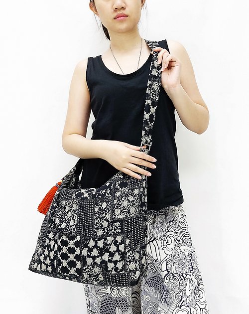 pikalda Thai Cotton Bag Women bag Hobo bag Shoulder bag Cross Body Bag Tassel Black