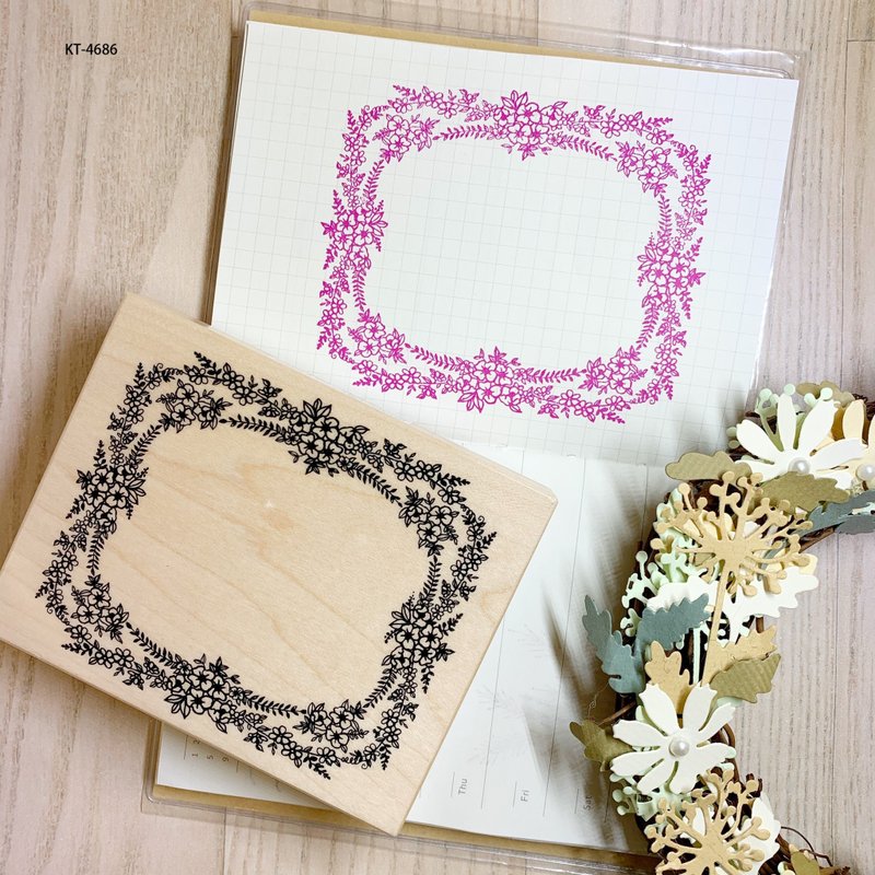 楓木印章-手繪花草框 KT-4686 - 印章/印台 - 木頭 