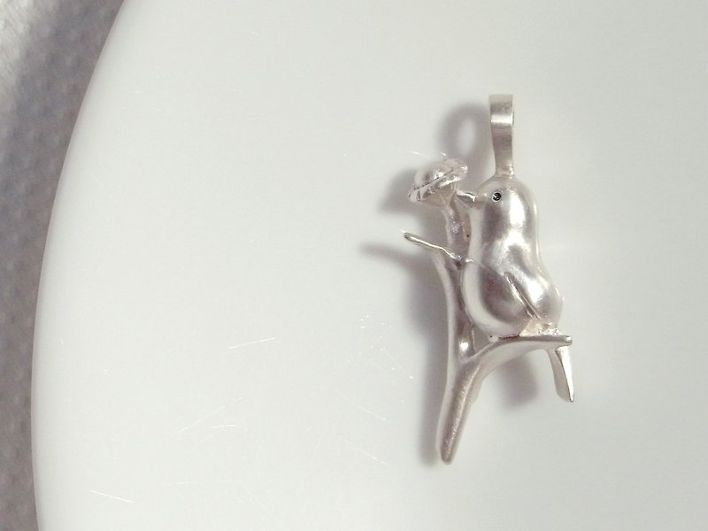 Bird Singing On the Flower--Sterling Silver Bird And Flower--- Pendant  Necklace - Necklaces - Silver Gray
