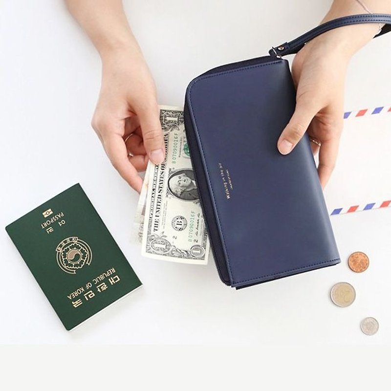 Iconic - Walking Cloud Passport Set Hand Wrap Wallet - Navy Blue, ICO87083 - กระเป๋าสตางค์ - หนังแท้ สีน้ำเงิน