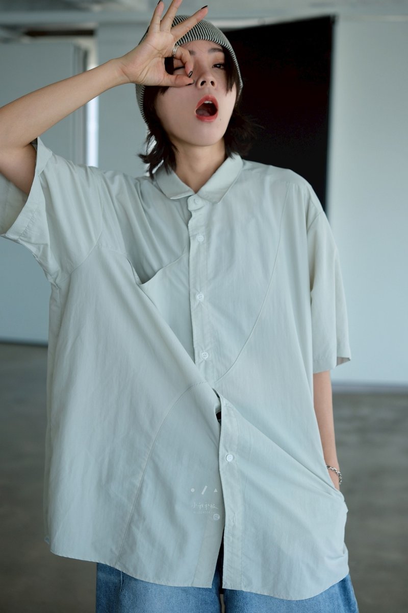 CURVE曲線隱藏口袋涼感寬鬆襯衫 - 女襯衫 - 其他人造纖維 灰色