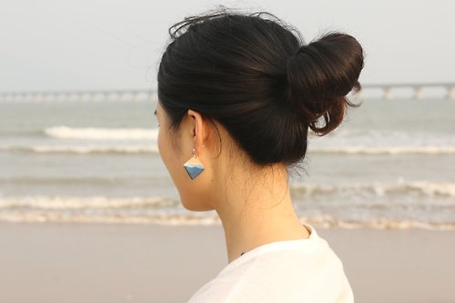 肆仨手作 藍色海洋陶瓷耳環耳夾純銀