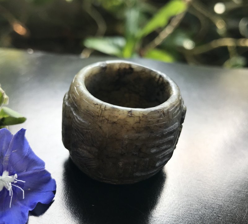 古玉 玉板指 高古玉  老玉 清代 文玩 古董  #山奇藝術 - 戒指 - 玉石 灰色